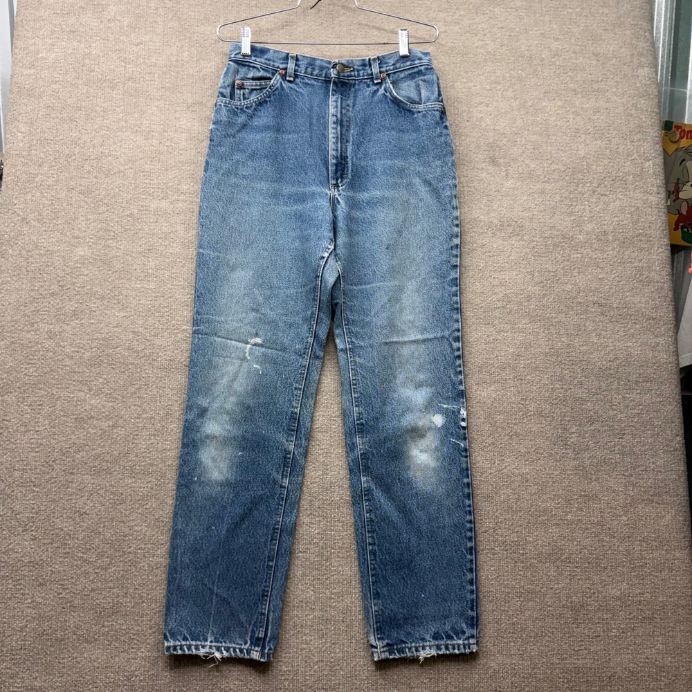 Vintage Lee Riders Jeans Women 14 Med High Waist Straight Leg Thrashed USA Denim